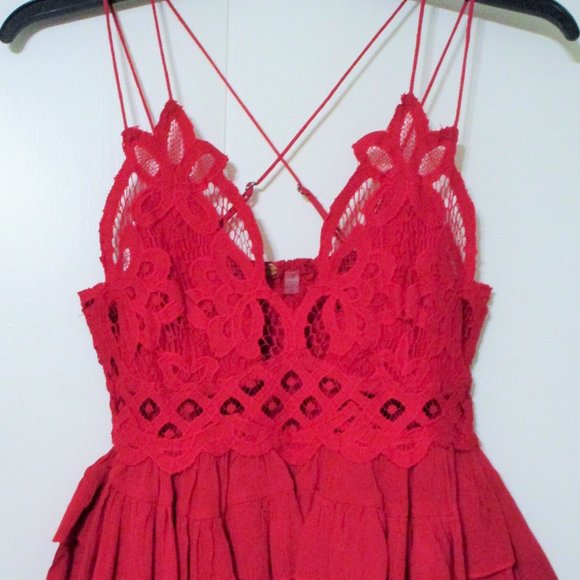 Nwot Free People Adella Crochet Lace Ruffled Camisole Red Tank Small $68+ - Picture 5 of 5